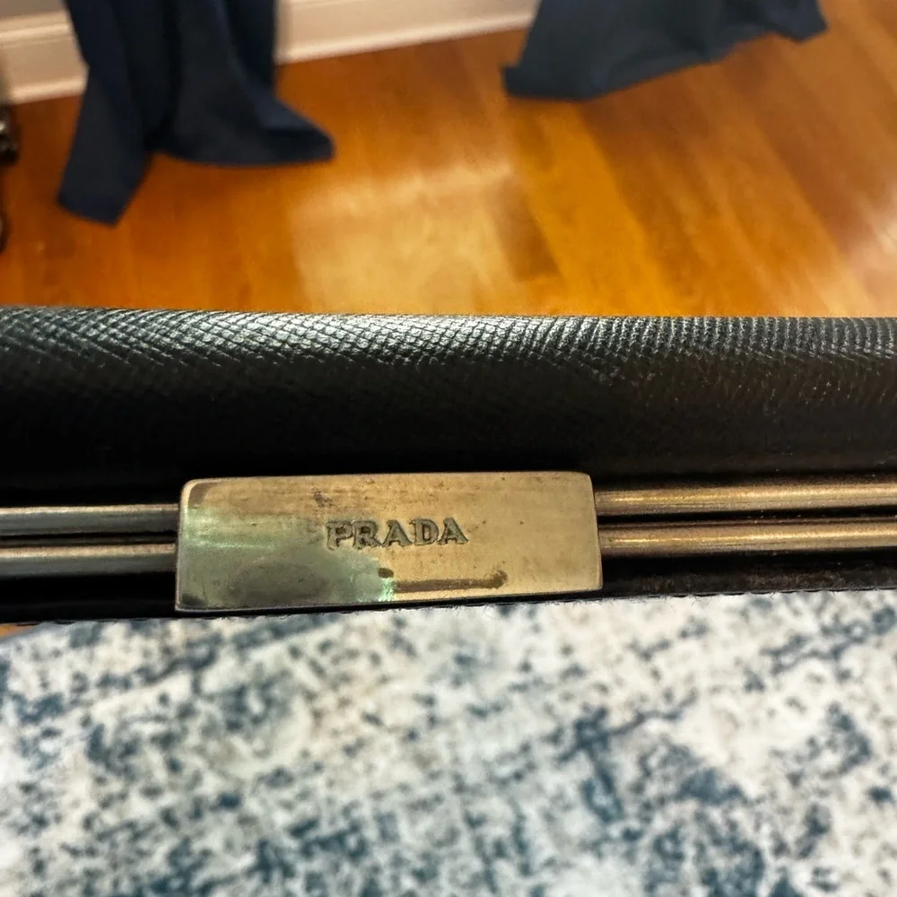 PRADA Saffiano Leather Continental Wallet Black Double Snap Closure - Authentic - Picture 5 of 8